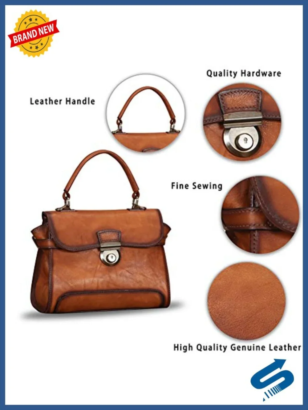 Genuine Leather Satchel Crossbody Shoulder Bag Vintage Retro Purse with Strap